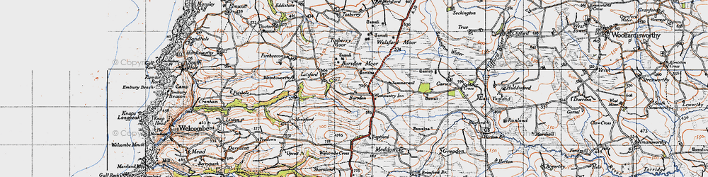 Old map of Bursdon Moor in 1946