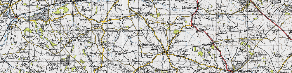 Old map of Burstock in 1945