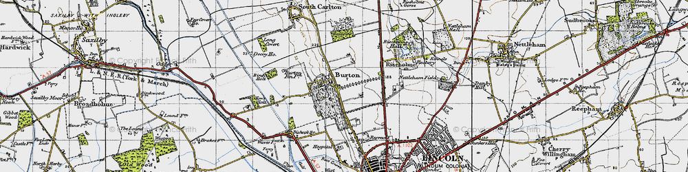 Old map of Burton-by-Lincoln in 1947