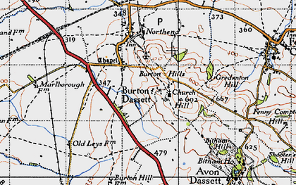 Old map of Burton Hills in 1946