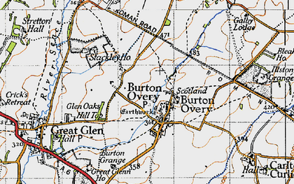 Old map of Burton Overy in 1946