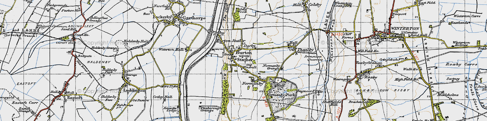 Old map of Burton upon Stather in 1947