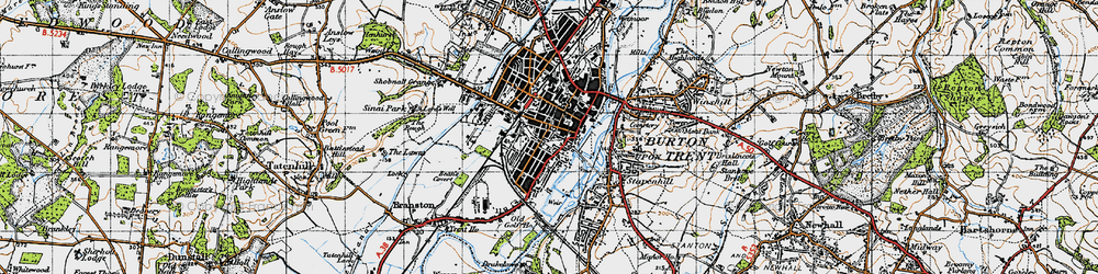 Old map of Burton upon Trent in 1946