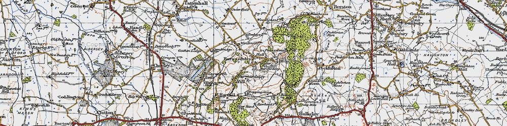 Old map of Burwardsley in 1947