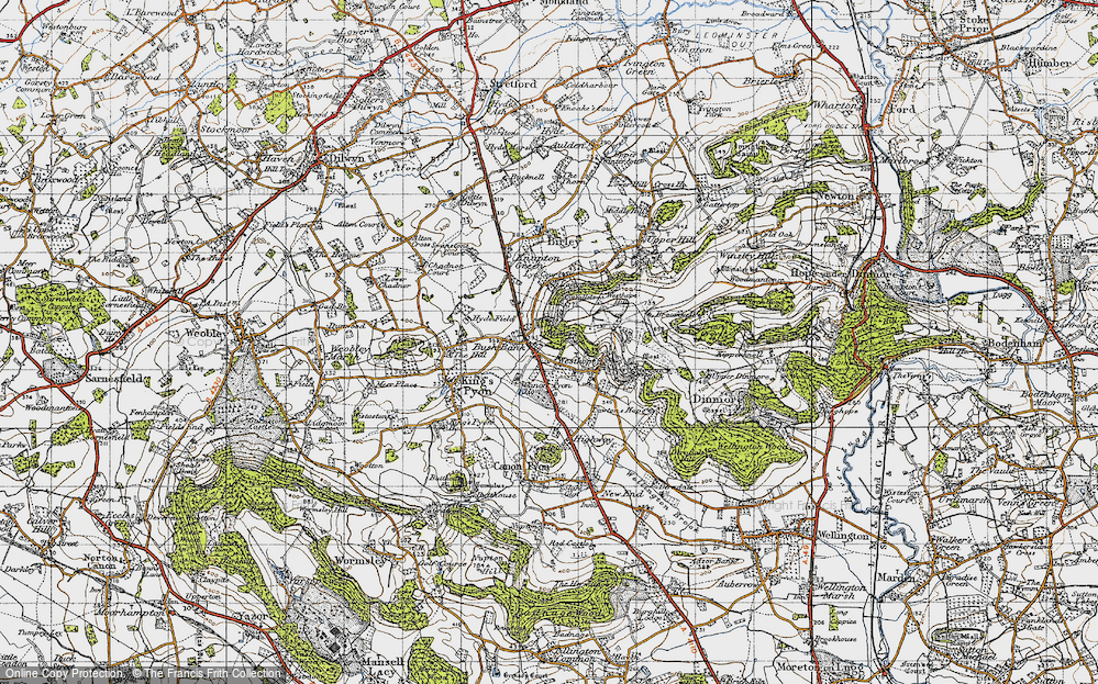 Old Map of Historic Map covering Birley Hill in 1947