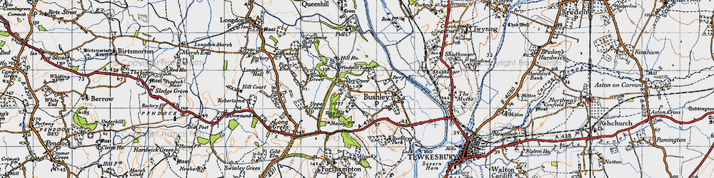 Old map of Bushley Green in 1947