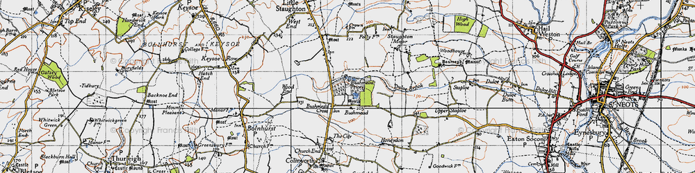 Old map of Bushmead Cross in 1946