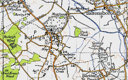 Old map of Butleigh Cross in 1945