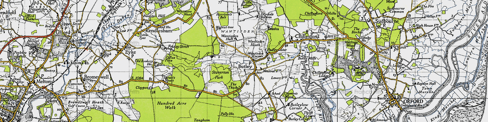 Old map of Bentwaters Airfield (disused) in 1946