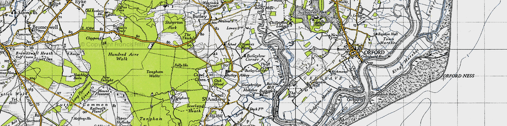 Old map of Butley High Corner in 1946