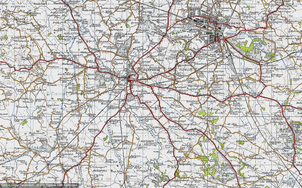 Old Map of Historic Map covering Batherton Dairy Ho in 1947