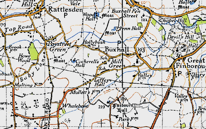 Old map of Buxhall in 1946