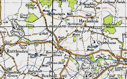 Old map of Buxhall Fen Street in 1946