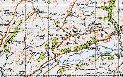 Old map of Bwlch-Llan in 1947