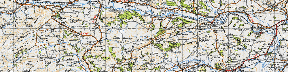 Old map of Bwlchyddar in 1947