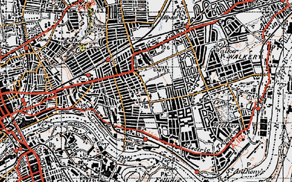 Old map of Byker in 1947