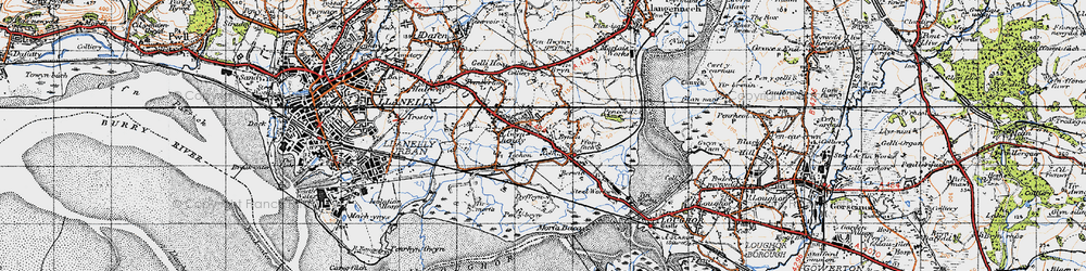 Old map of Bynea in 1947