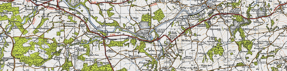 Old map of Bywell in 1947