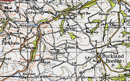 Old map of Cabbacott in 1946