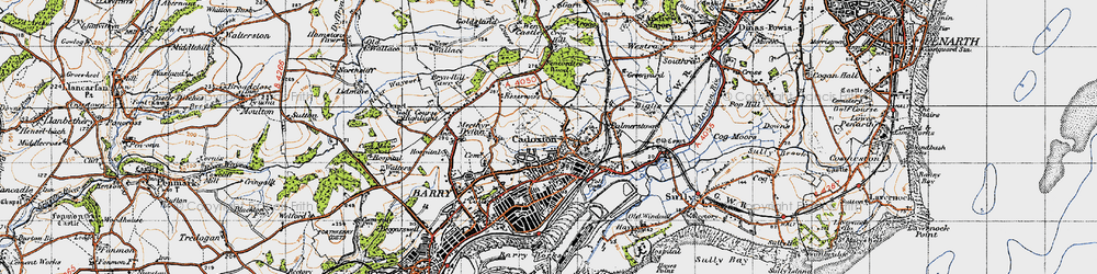 Old map of Cadoxton in 1947