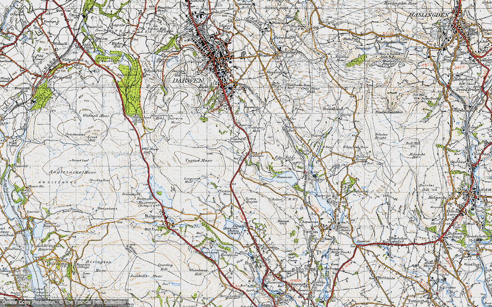 Old Map of Historic Map covering Turton and Entwistle Resr in 1947