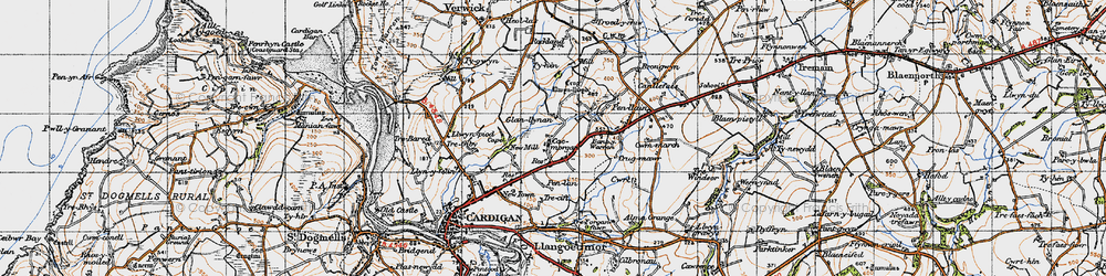 Old map of Caemorgan in 1947