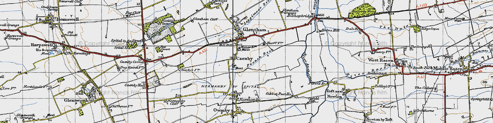 Old map of Caenby in 1947