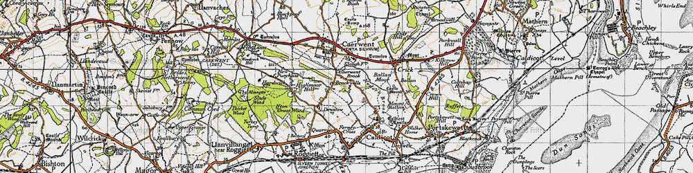 Old map of Caerwent Brook in 1946