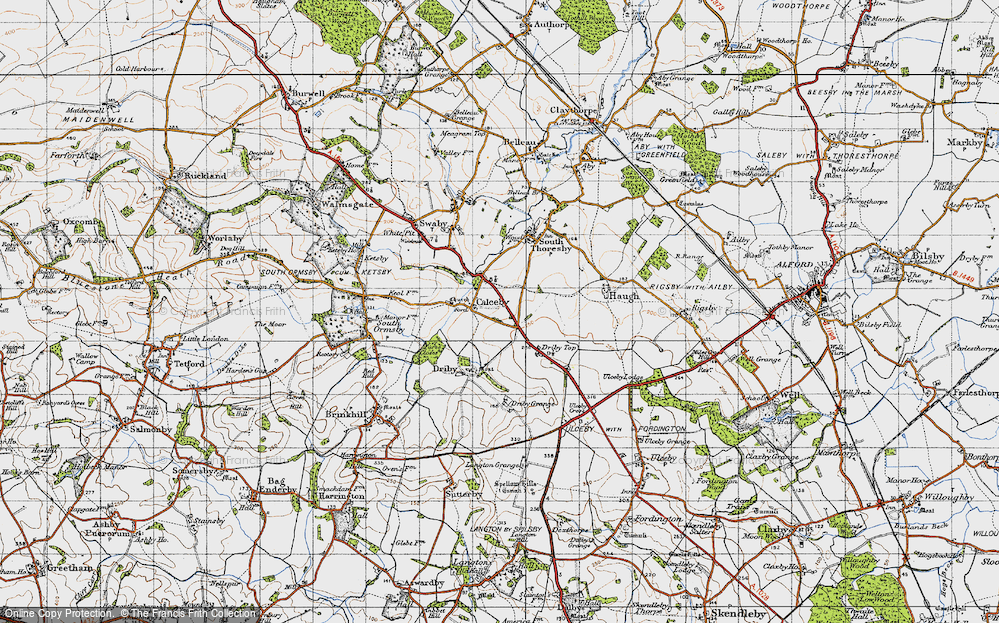 Old Map of Historic Map covering Driby Top in 1946