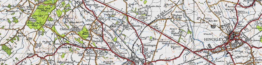 Old map of Caldecote in 1946