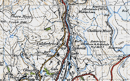 Old map of Blackstone Edge Reservoir in 1947