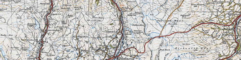 Old map of Blackstone Edge Reservoir in 1947