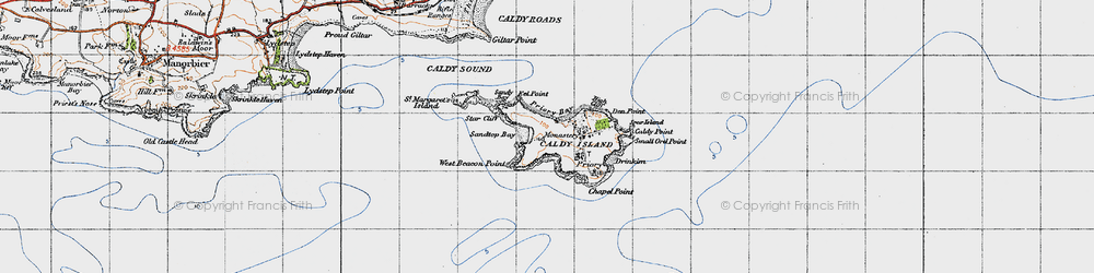 Old map of Caldey Island in 1946