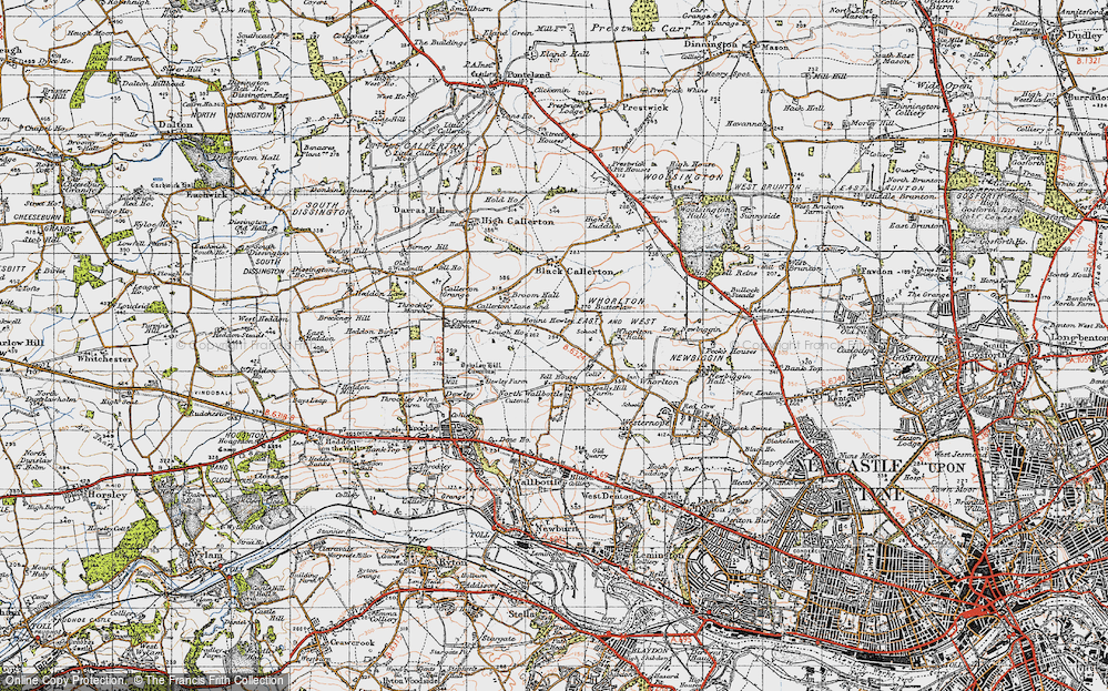 Old Map of Historic Map covering Whorlton Hall in 1947