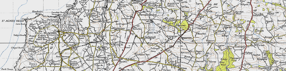 Old map of Callestick in 1946