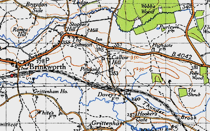 Old map of Callow Hill in 1947