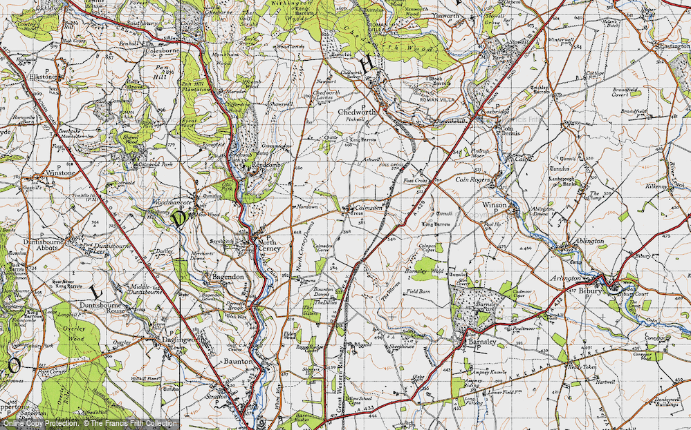 Old Map of Historic Map covering Ampney Downs in 1946