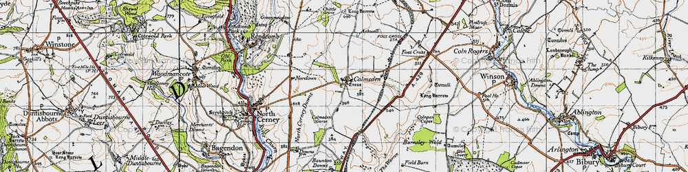 Old map of Ampney Downs in 1946
