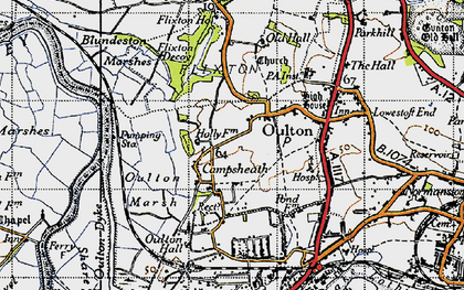 Old map of Blundeston Marshes in 1946