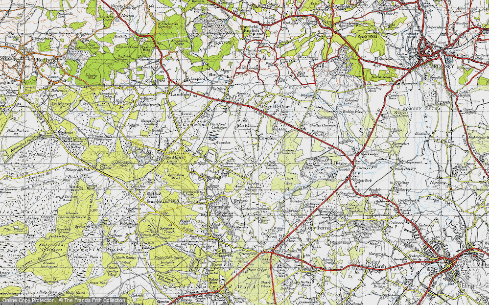 Old Map of Historic Map covering West Wellow Common in 1940