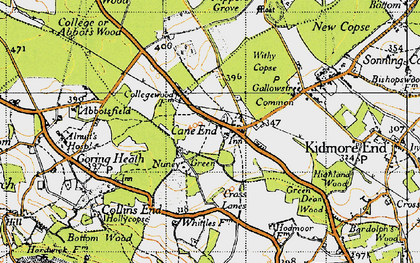 Old map of Cane End in 1947