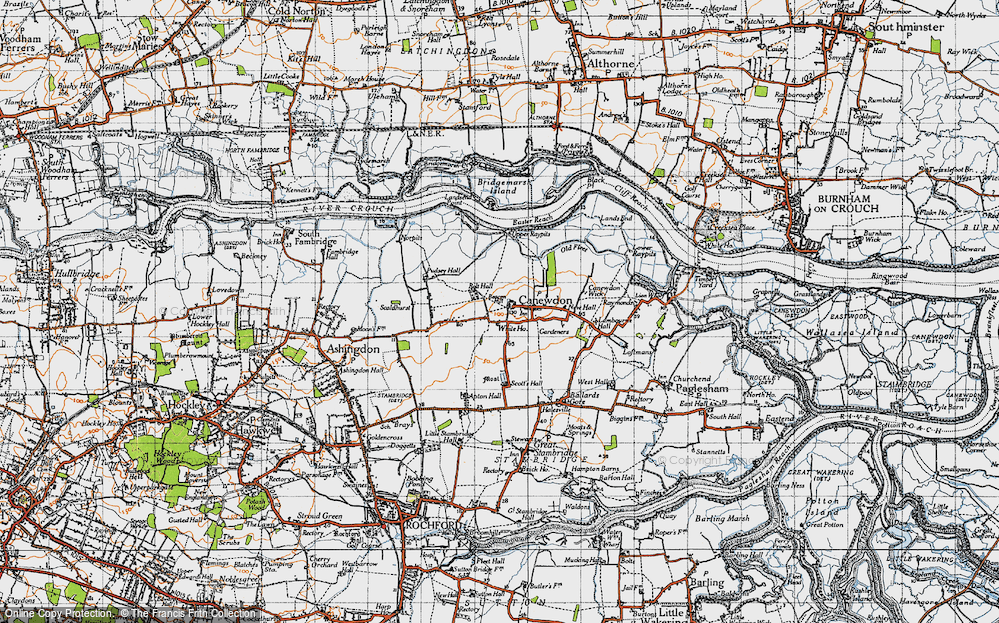 Old Map of Historic Map covering Bridgemarsh Island in 1945