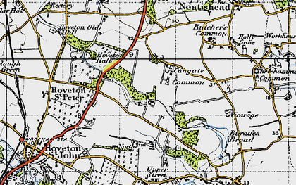 Old map of Burntfen Broad in 1945