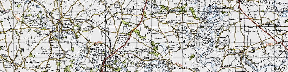 Old map of Burntfen Broad in 1945
