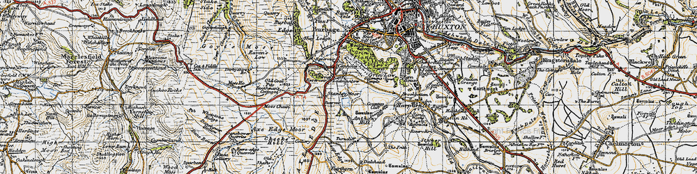 Old map of Axe Edge Moor in 1947
