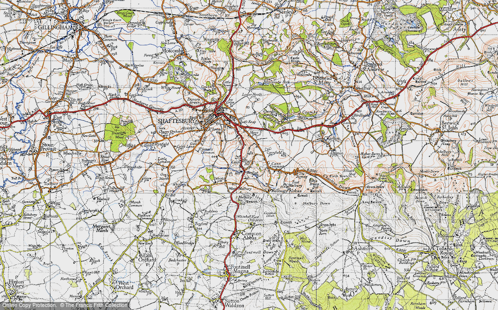 Old Map of Historic Map covering Foot's Hill in 1945