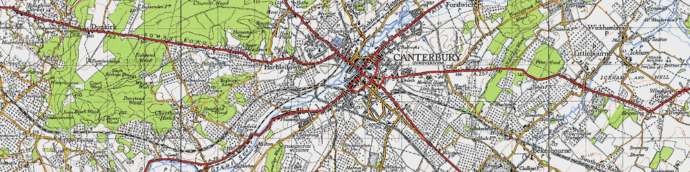 Old map of Canterbury in 1947