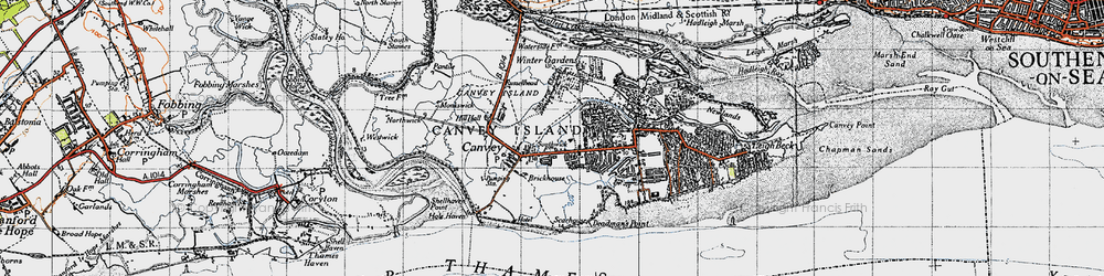Old map of Canvey Island in 1946
