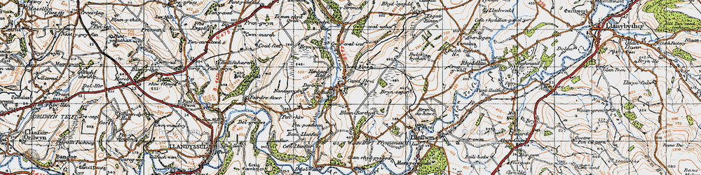 Old map of Afon Clettwr in 1947