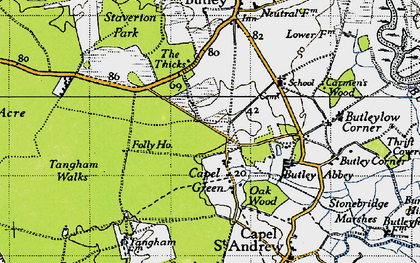 Old map of Capel Green in 1946